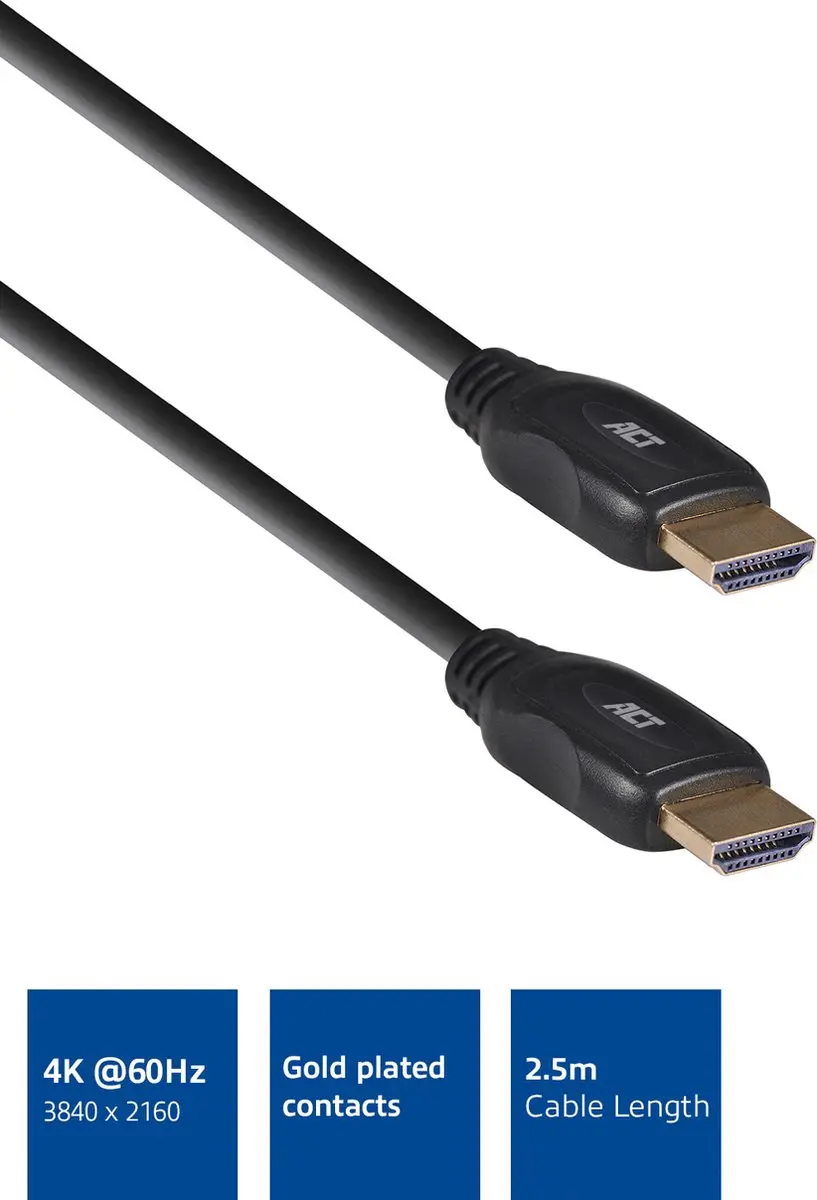 ACT HDMI 4K High Speed Kabel 2,5m AC8302 - Zwart