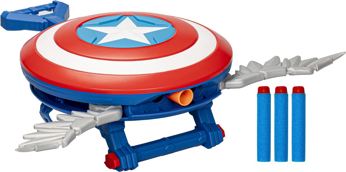 Marvel Studios Captain America Brave New World NERF Skyshot-blaster, schild-rollenspelspeelgoed