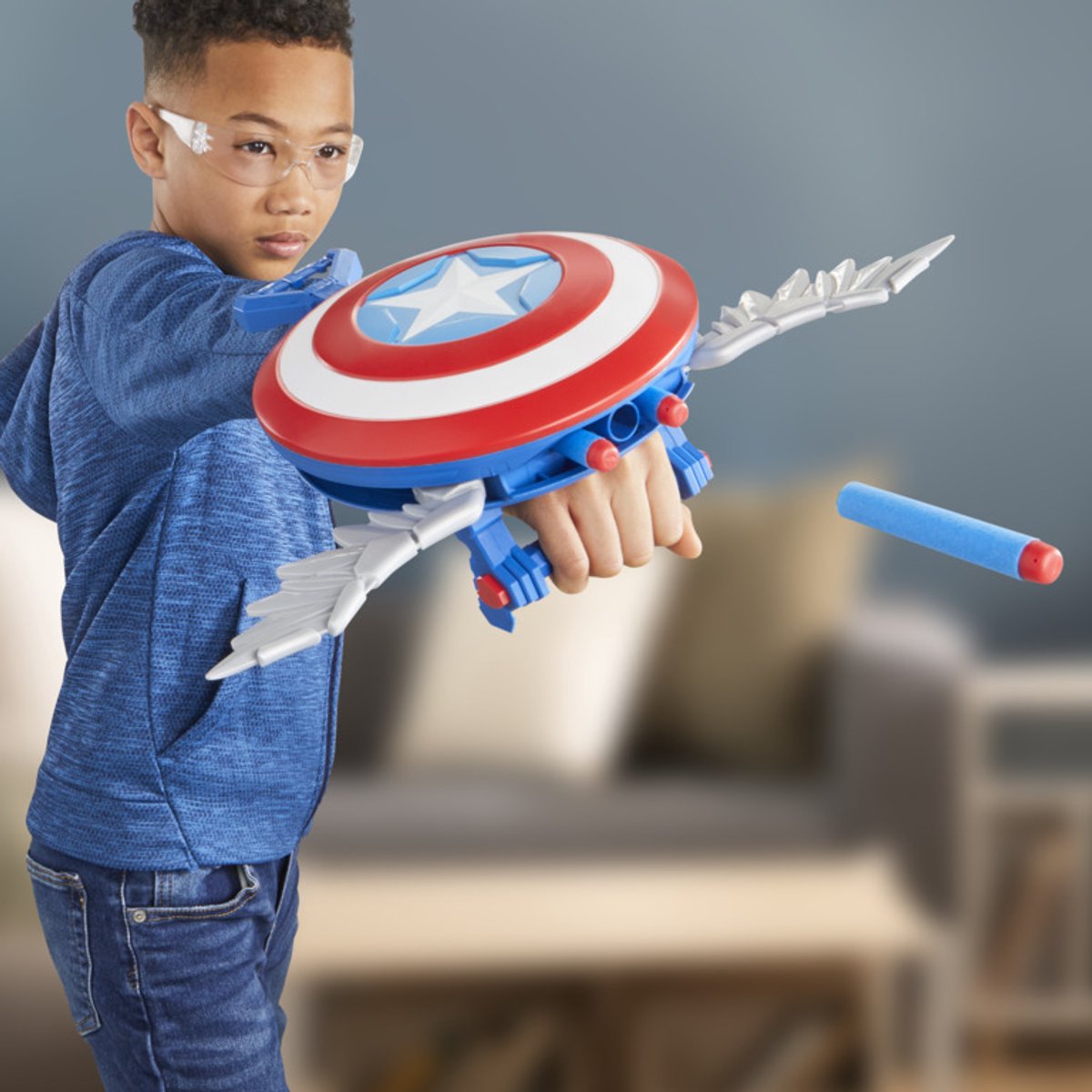 Marvel Studios Captain America Brave New World NERF Skyshot-blaster, schild-rollenspelspeelgoed