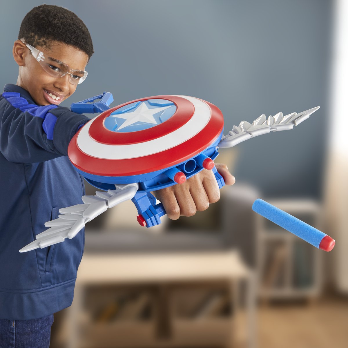 Marvel Studios Captain America Brave New World NERF Skyshot-blaster, schild-rollenspelspeelgoed