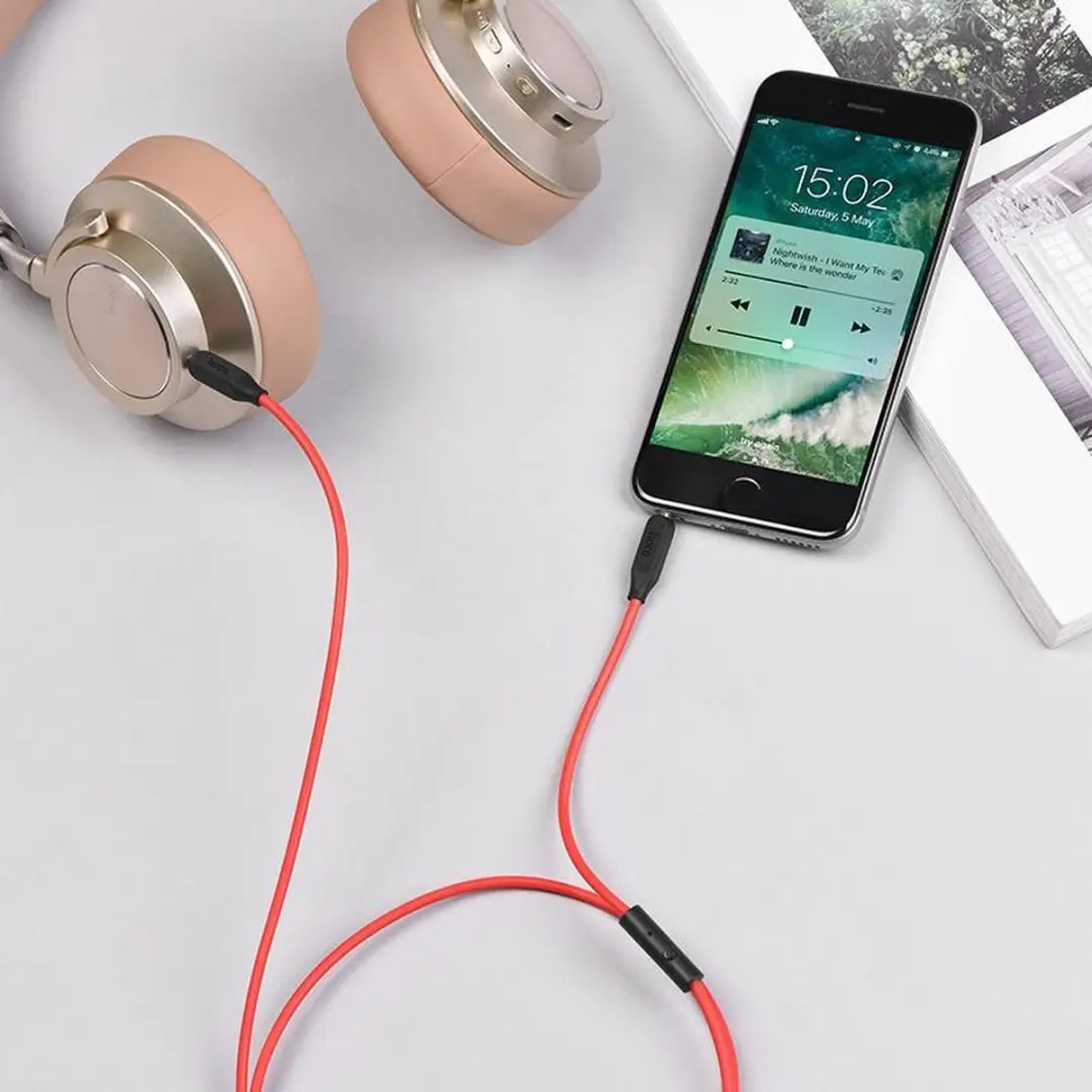 Hoco 3.5mm Jack Audiokabel met Microfoon 1m - Rood/Zwart