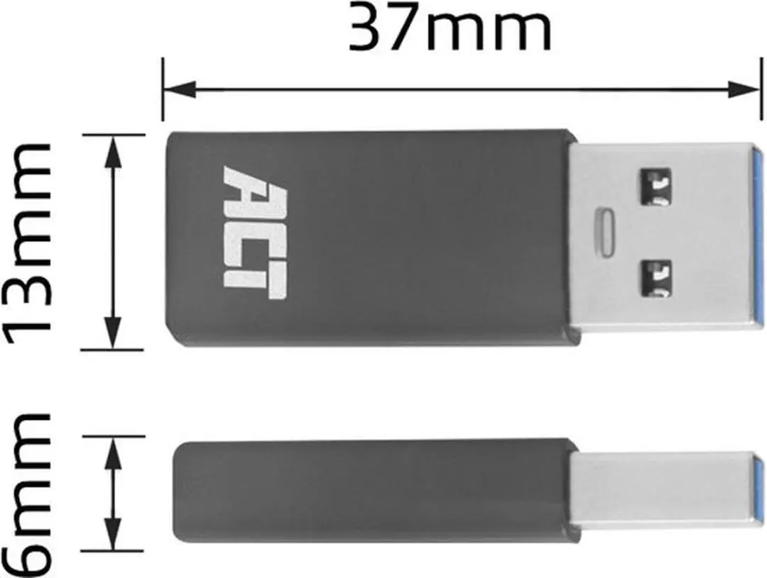 ACT AC7375 USB-C naar USB-A Adapter - Grijs