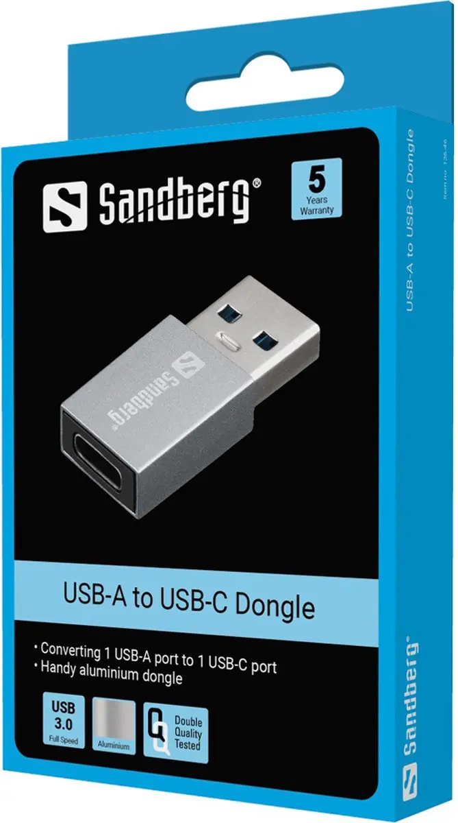 Sandberg USB-A naar USB-C Dongle - Aluminium