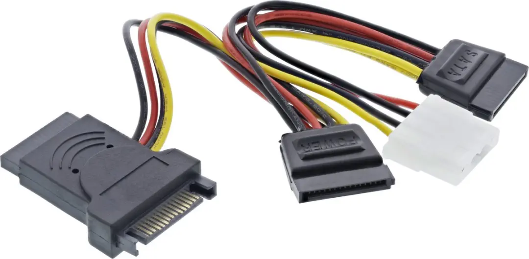 InLine SATA/Molex Splitter 0,15m - 3x SATA + 1x Molex - Zwart/Rood/Geel