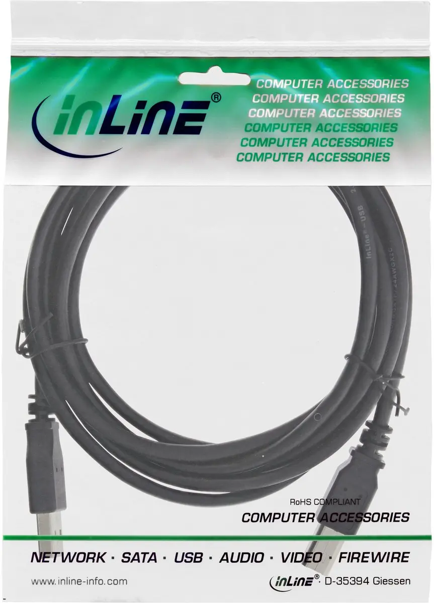 InLine 34555X USB-kabel A-B 5m - Zwart