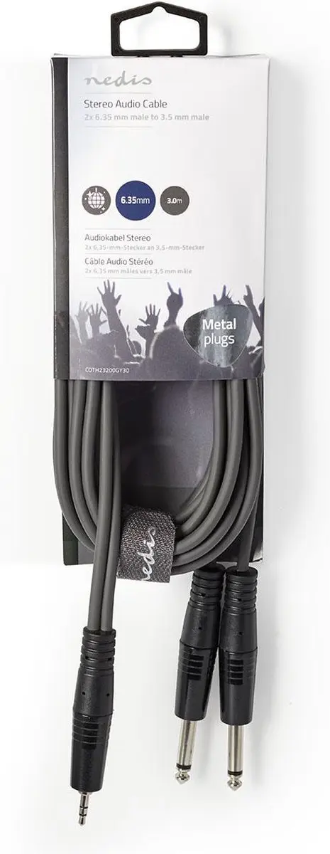 Nedis Stereo-Audiokabel 3m - 6,35mm & 3,5mm Jack - Donkergrijs