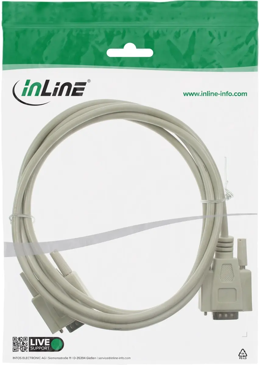 InLine RS232 Kabel 9-pins SUB-D - 5m - Beige