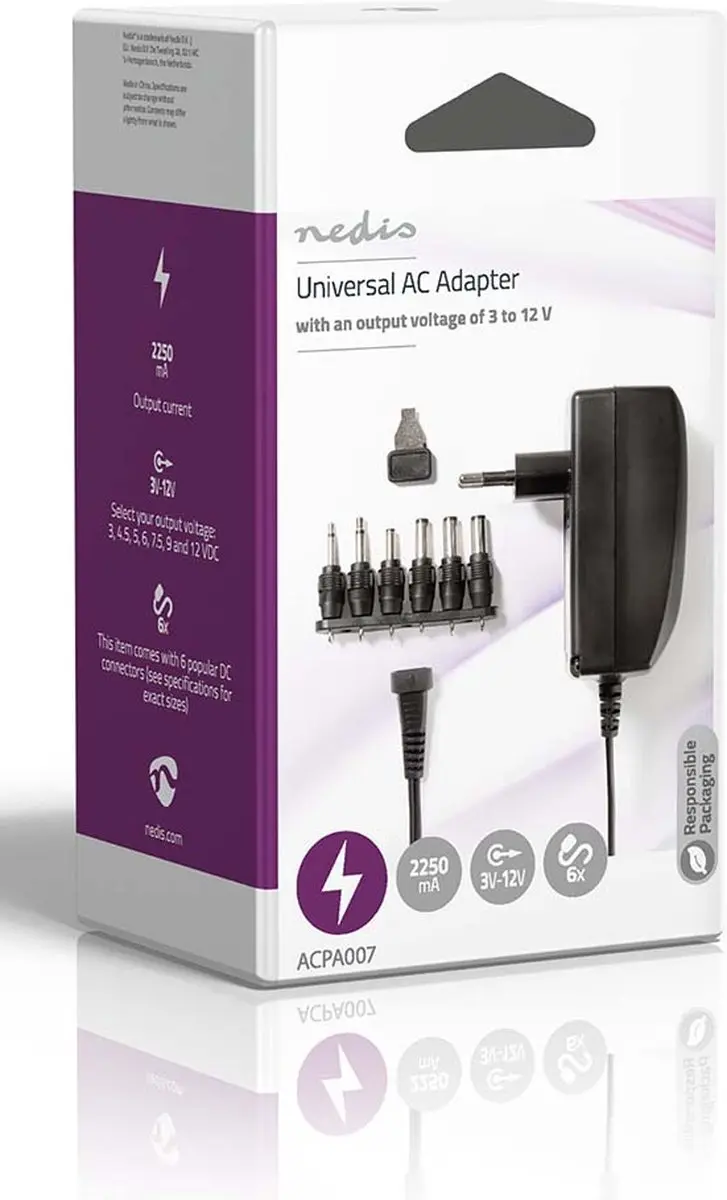 Nedis ACPA007 Universele AC-Stroomadapter 27W - 6 Pluggen - Zwart