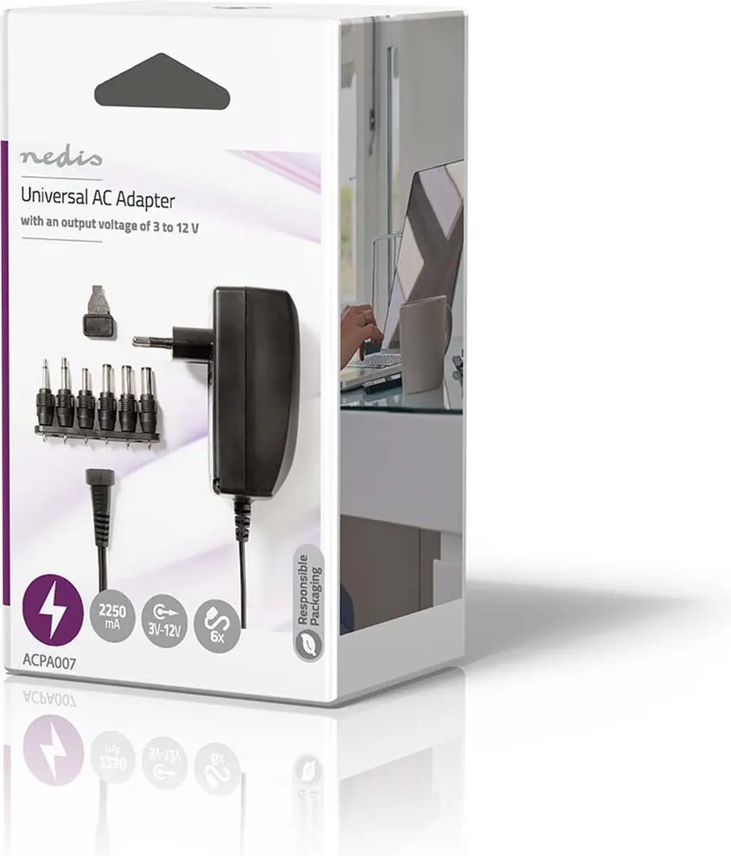 Nedis ACPA007 Universele AC-Stroomadapter 27W - 6 Pluggen - Zwart