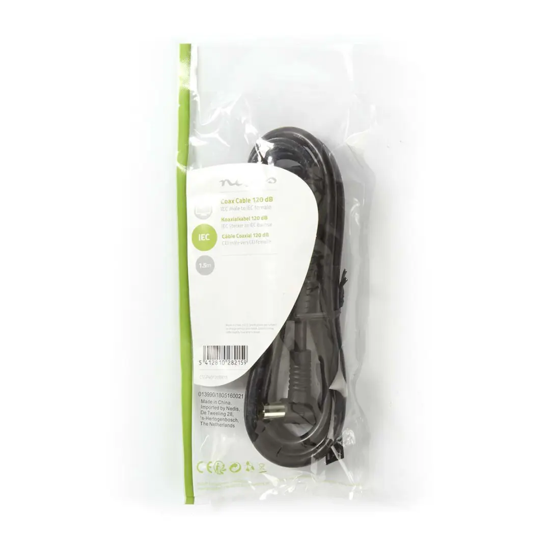 Nedis Coaxkabel IEC Male-Female 1.5m - 75 Ohm - Zwart - afbeelding 6 van 6