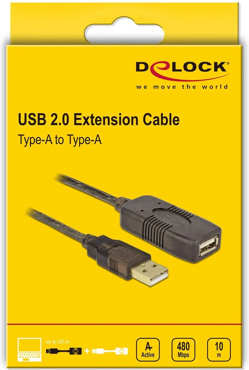 Delock USB 2.0 Verlengkabel 10m - Versterker - Zwart