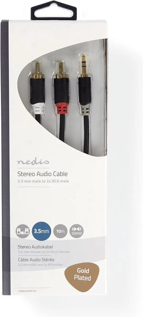 Nedis Stereo-Audiokabel 3,5mm Male naar 2x RCA Male - 10m - Verguld - Antraciet