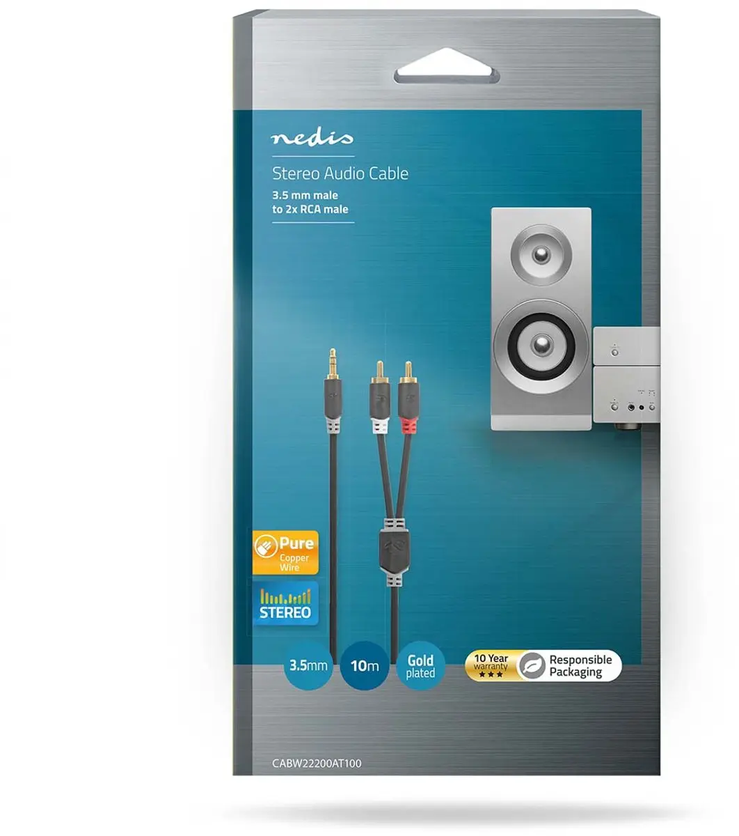 Nedis Stereo-Audiokabel 3,5mm Male naar 2x RCA Male - 10m - Verguld - Antraciet