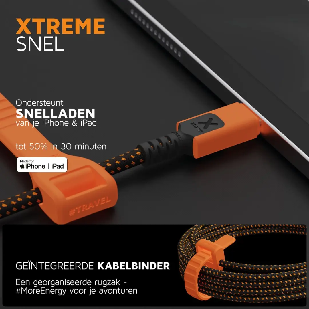 Xtorm Xtreme USB-C naar Lightning Kabel 1,5m - Zwart/Oranje