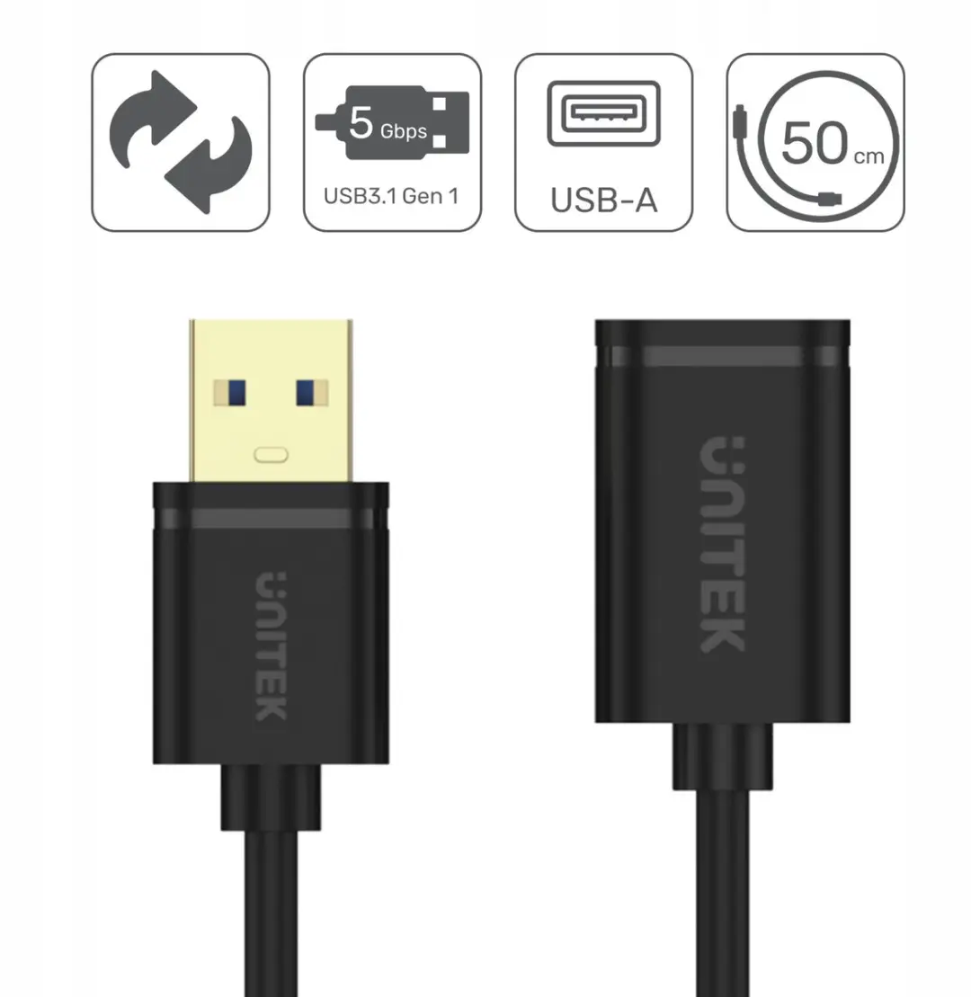 Unitek USB 3.0 Verlengkabel 0,5m - Zwart
