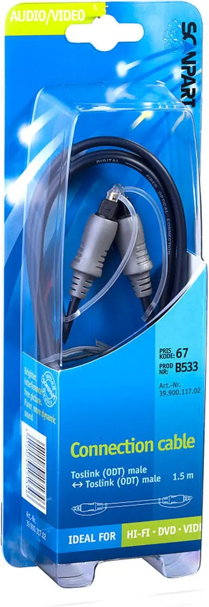 Scanpart Toslink Kabel 1.5m - Zwart-Zilver