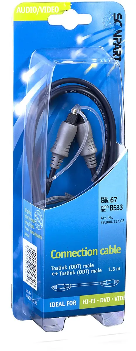 Scanpart Toslink Kabel 1.5m - Zwart-Zilver