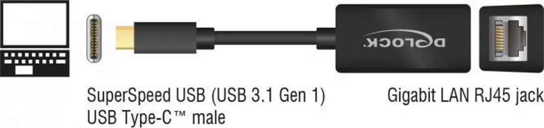 Delock USB-C naar RJ45 Gigabit Ethernet Adapter - USB 3.0 - CAT6 - Zwart