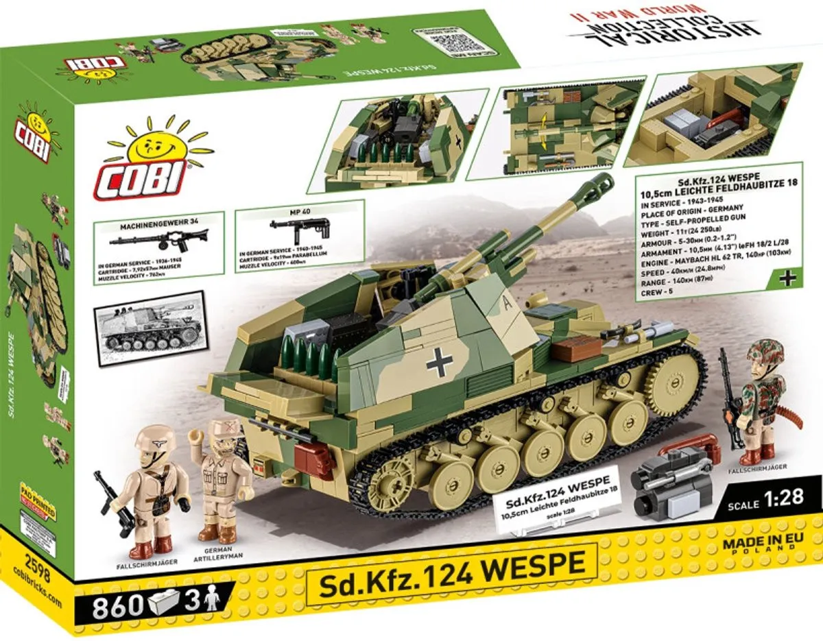 Cobi SD.KFZ.124 Wespe Bouwset WO2 Artillerie Geschut 855 Onderdelen