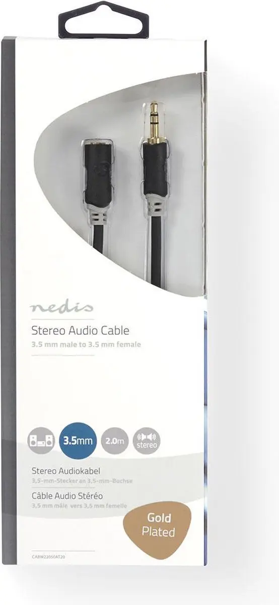 Nedis Stereo-Audiokabel 3,5mm M/F - 2m - Verguld - Antraciet