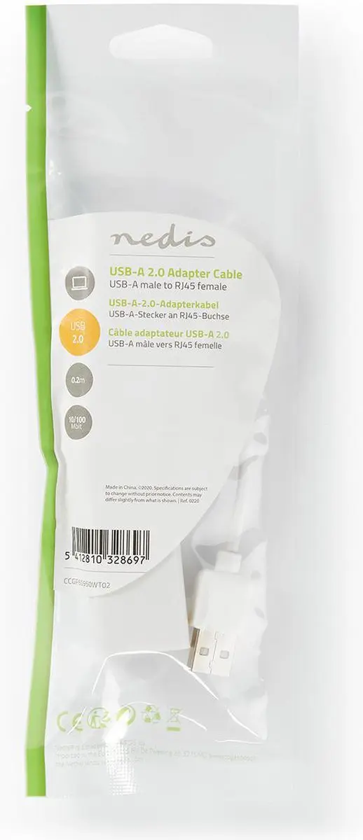 Nedis USB 2.0 Netwerkadapter 100 Mbps - RJ45 - 20cm - Wit