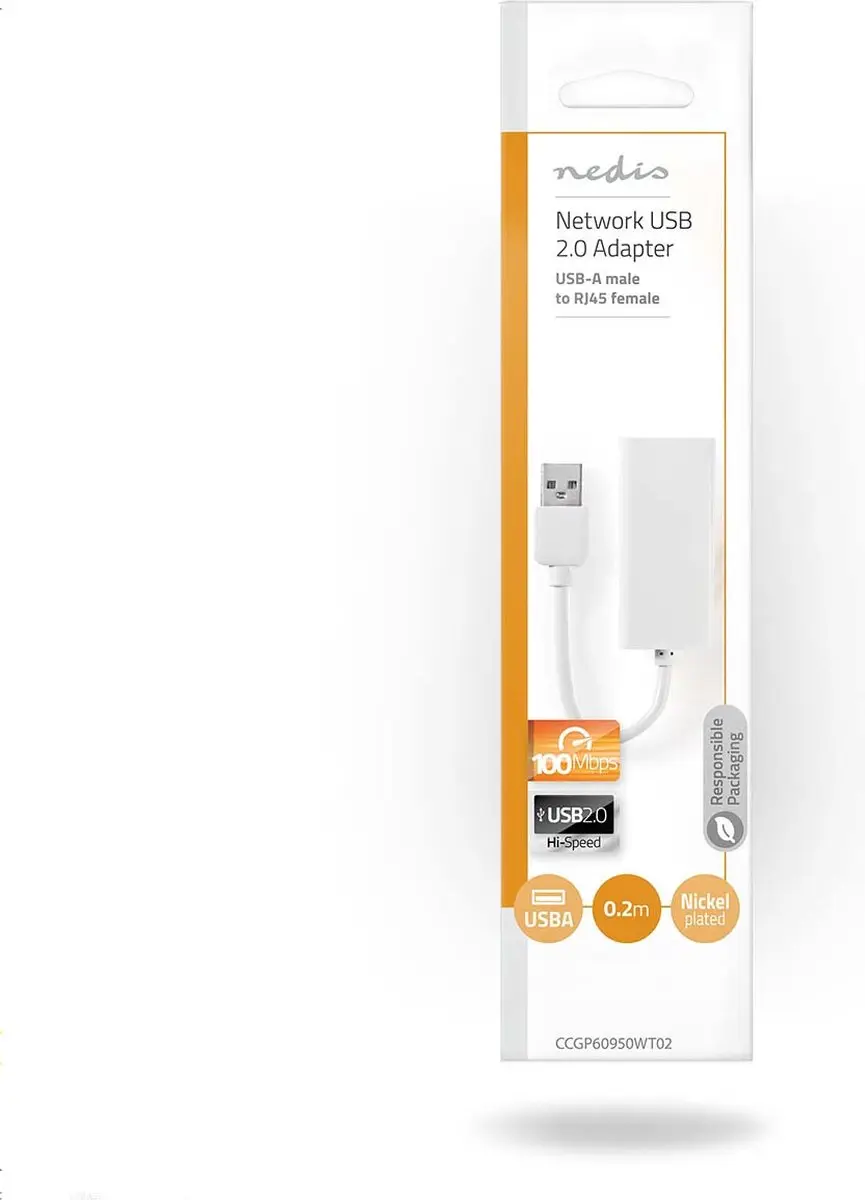 Nedis USB 2.0 Netwerkadapter 100 Mbps - RJ45 - 20cm - Wit