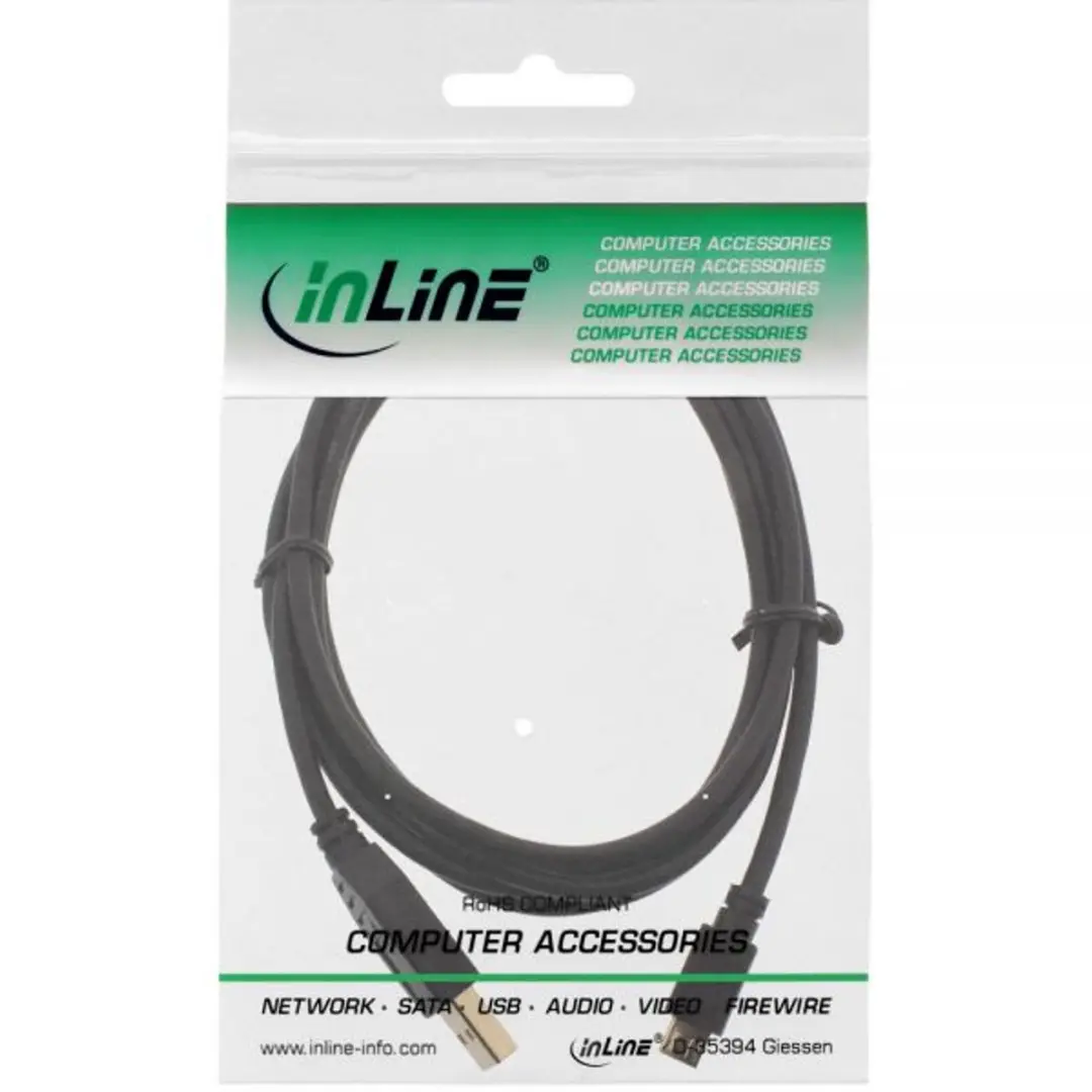 InLine Micro-USB 2.0 Kabel USB-A naar Micro-B 2m - Vergulde contacten - Zwart