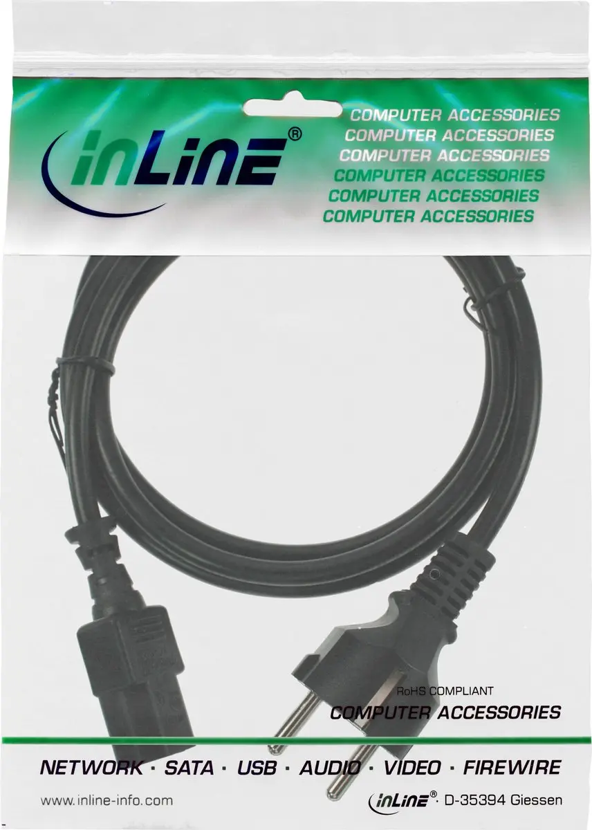 InLine C13 CEE 7/7 Stroomkabel 3x0,75mm² - 0,5m - Zwart