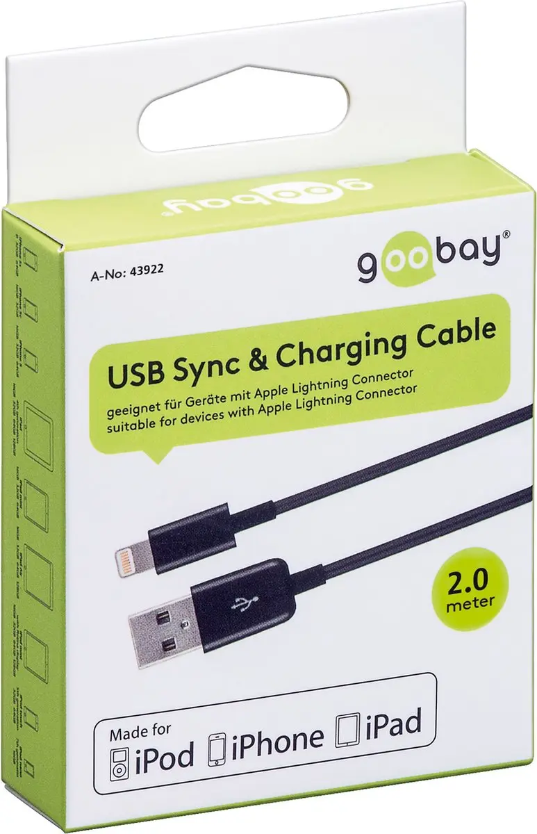 Goobay Lightning USB-kabel 2m - iPhone/iPad/iPod - Zwart
