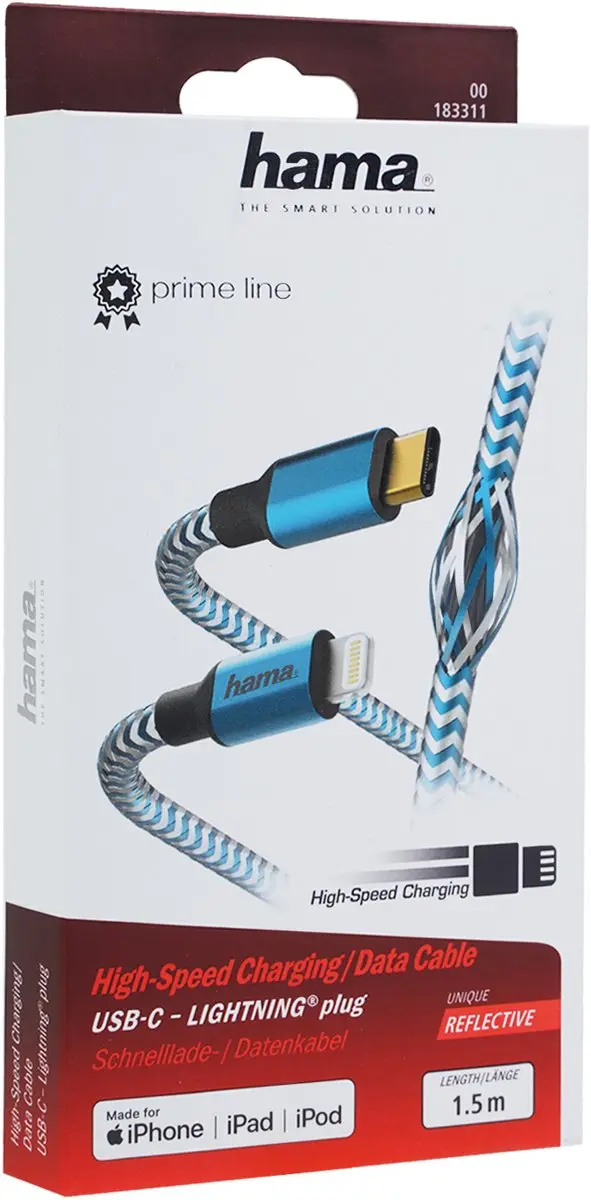 Hama Reflective USB-C - Lightning Kabel 1,5m - Blauw