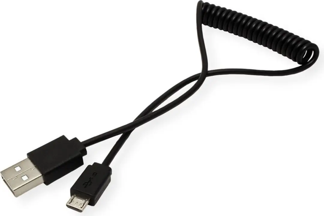 Roline USB Micro-B naar USB-A Spiraalkabel 2.0 - 1m - Zwart - afbeelding 6 van 6