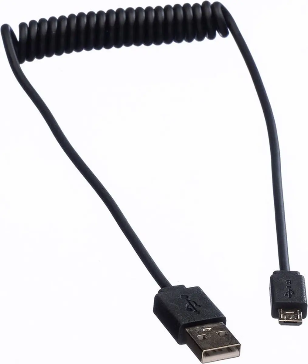 Roline USB Micro-B naar USB-A Spiraalkabel 2.0 - 1m - Zwart
