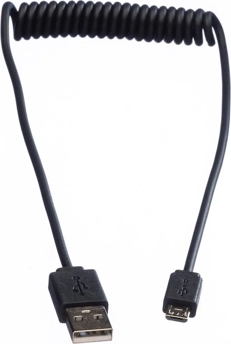 Roline USB Micro-B naar USB-A Spiraalkabel 2.0 - 1m - Zwart