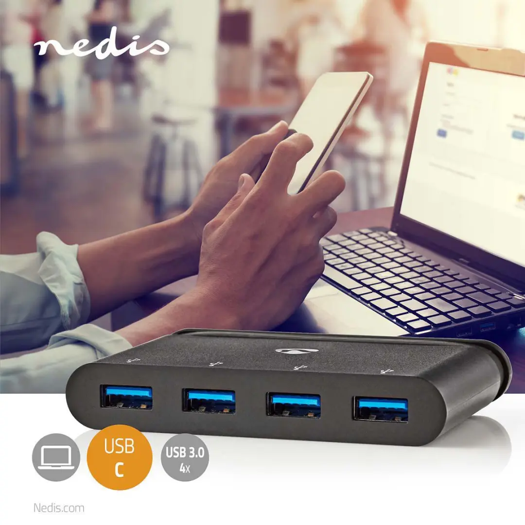Nedis TCARF200BK USB Multi-Port Adapter - 4x USB-A - USB-C - Zwart