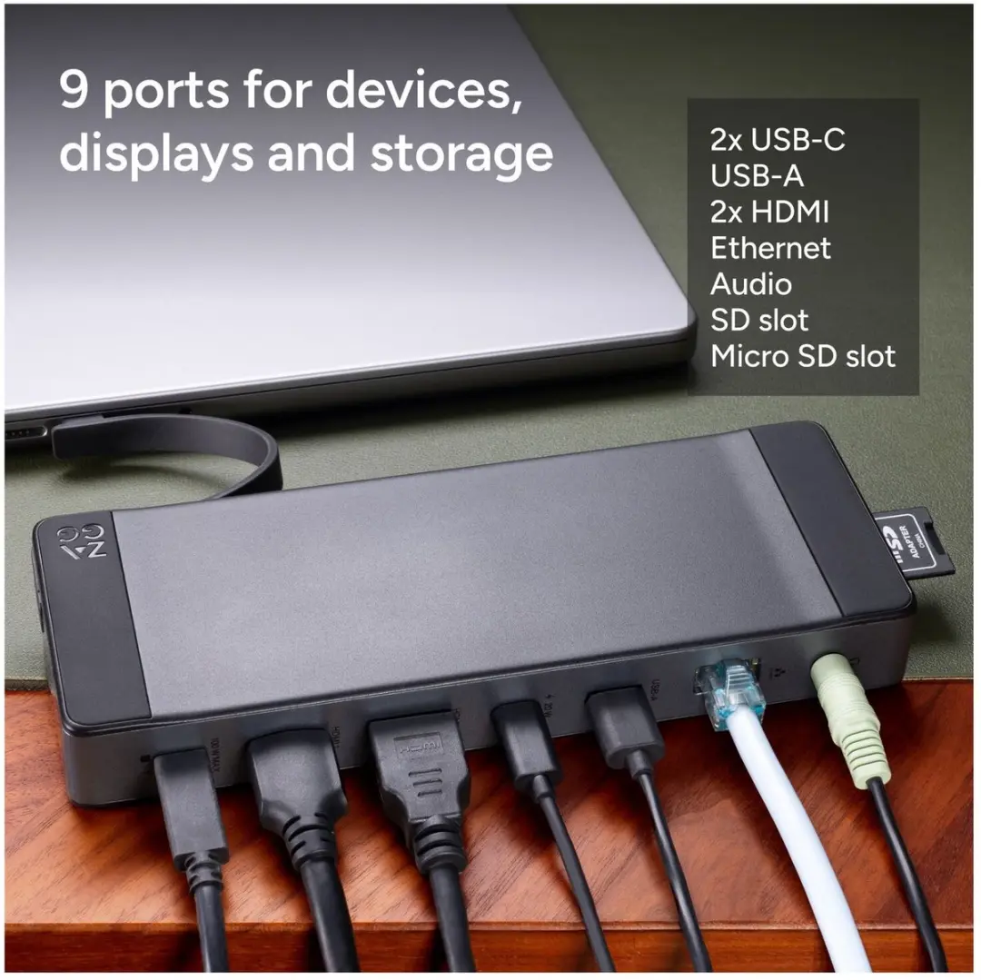 ZAGG 9-Port Hub 100W USB-C Docking Station - 2x HDMI, USB-C, USB-A, Ethernet & Kaartlezers