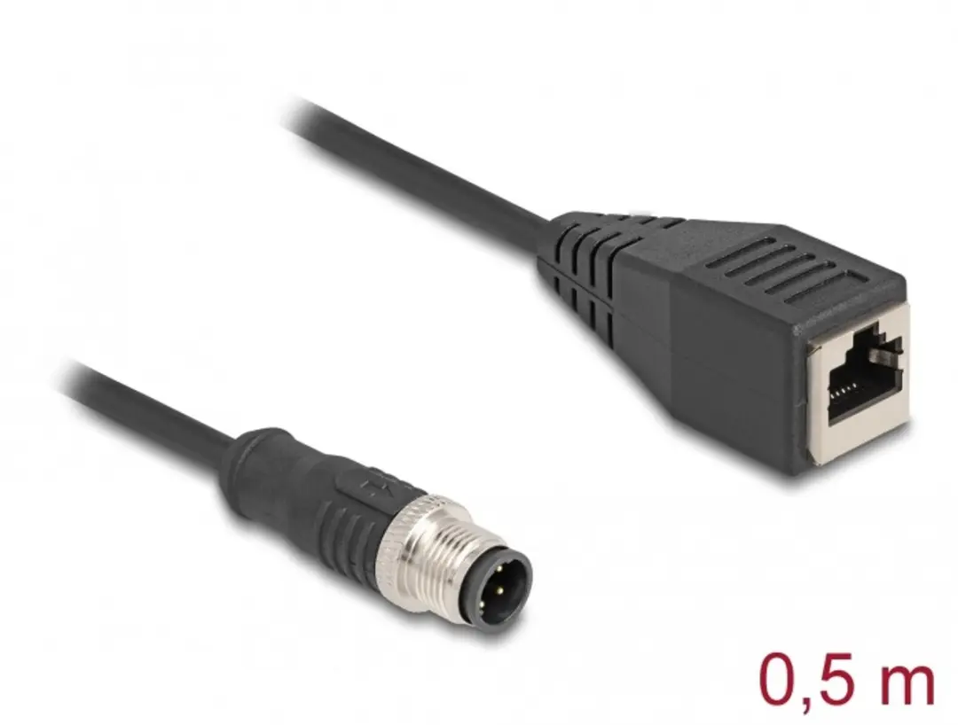 Delock 60067 RJ45/M12 Netwerkadapter - 0,50 m - Zwart
