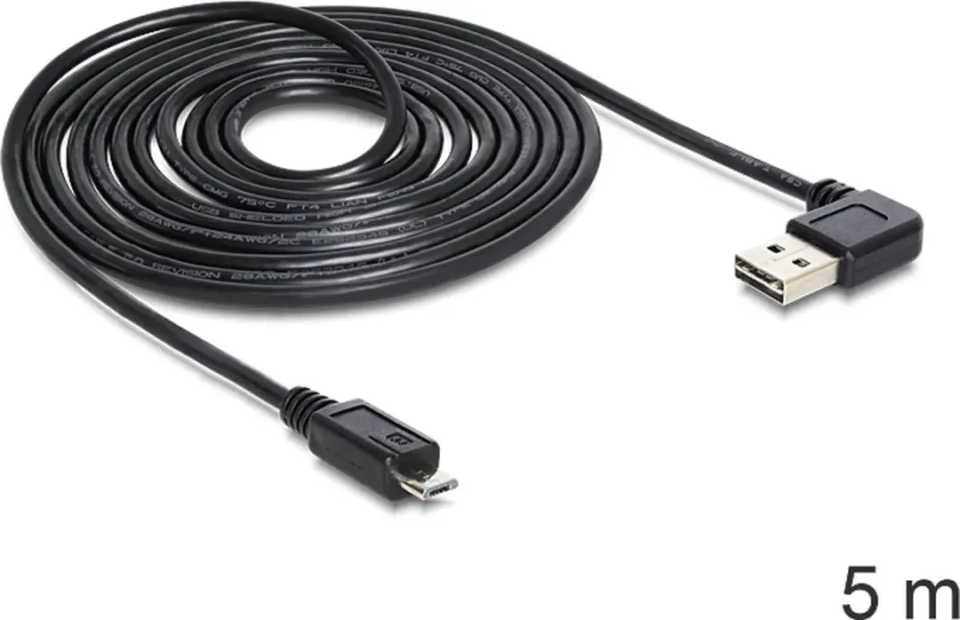 Delock Micro USB naar Easy-USB-A Haaks Kabel USB2.0 5m - Zwart