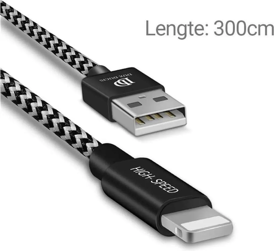 Dux Ducis K-One USB Lightning Kabel 3.0m - Zwart/Wit
