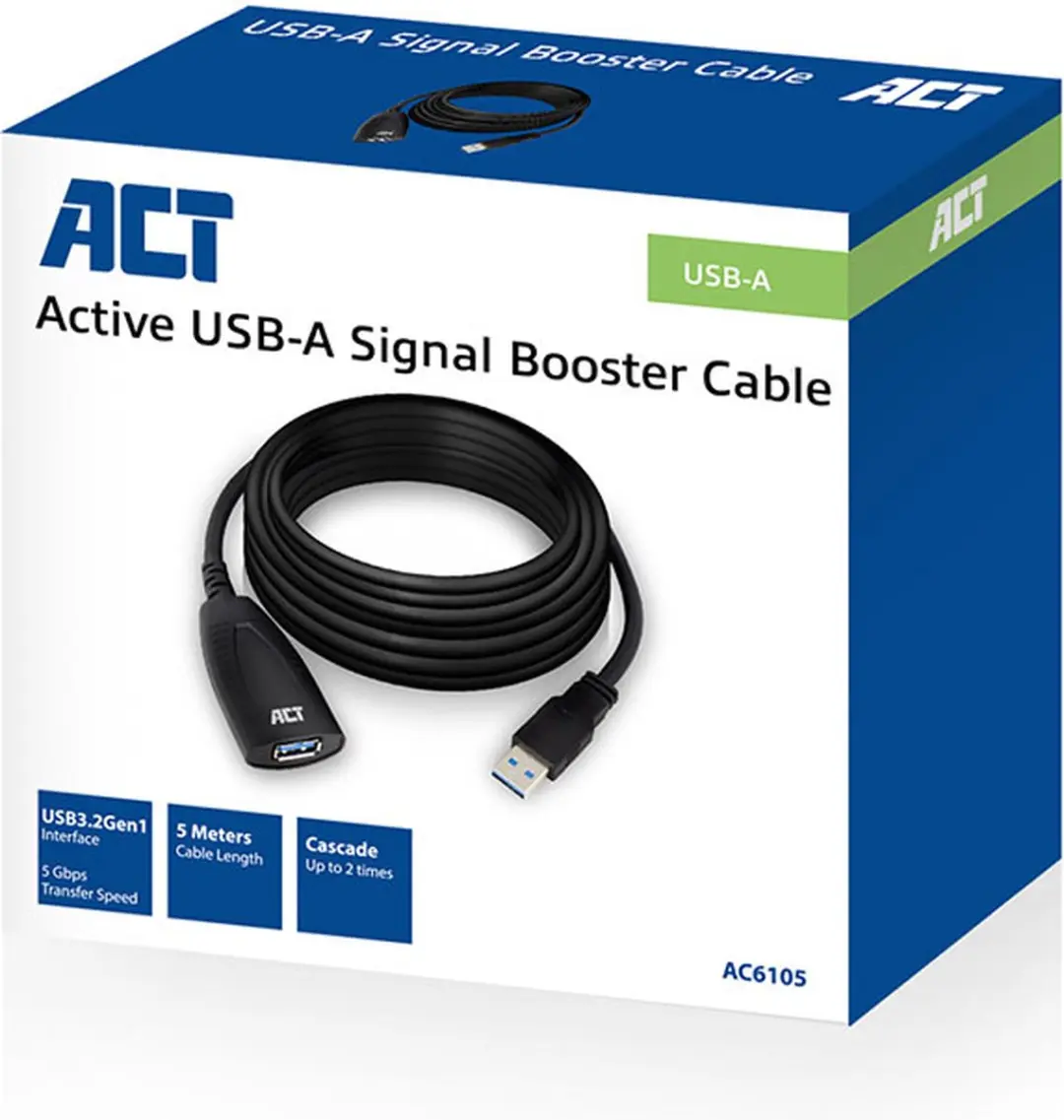 ACT USB Booster AC6105 - 5m - Zwart