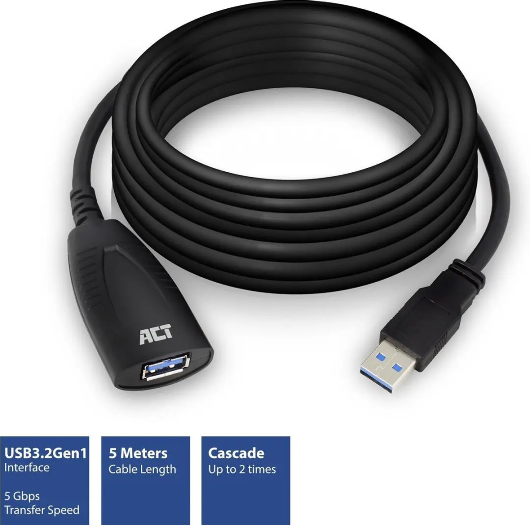 ACT USB Booster AC6105 - 5m - Zwart