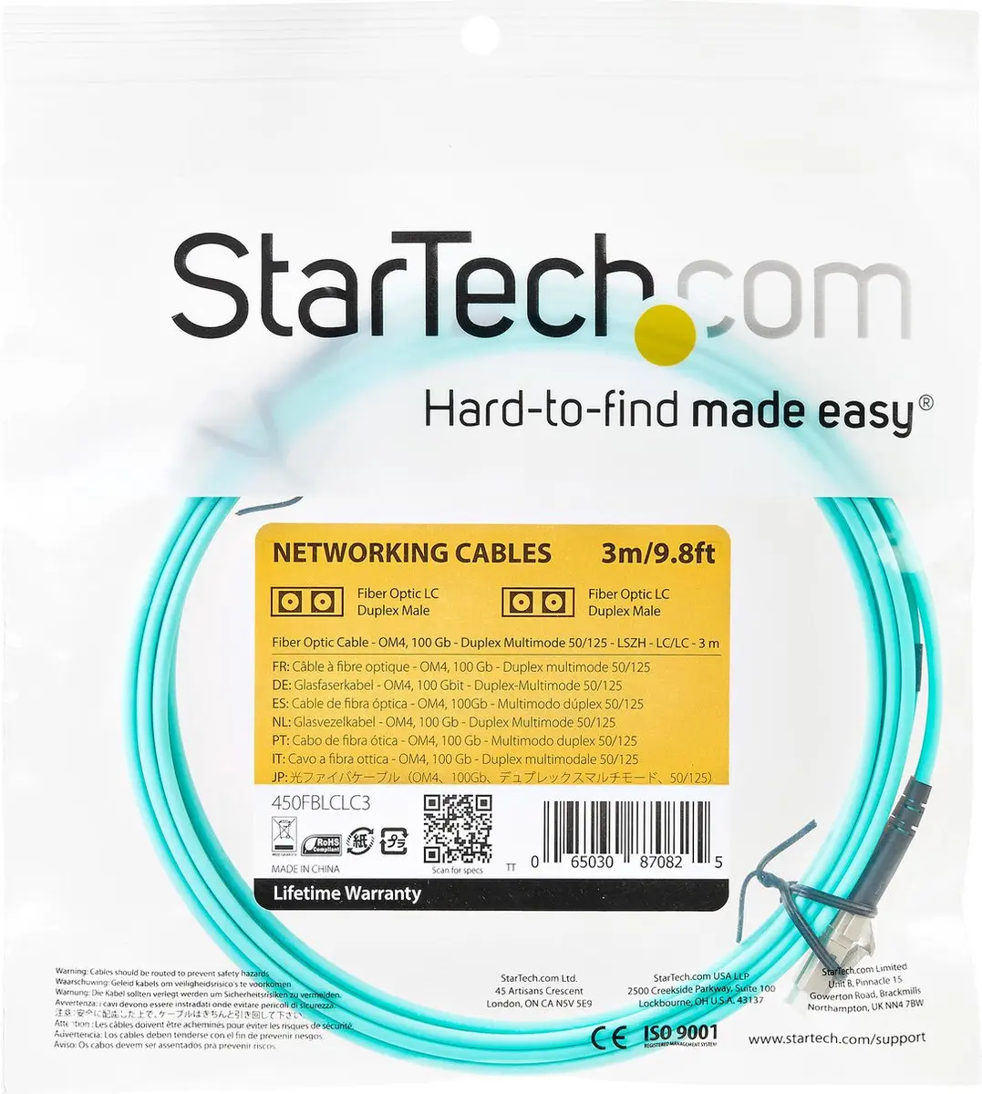 Startech Aqua OM4 Glasvezelkabel 100Gb LC/LC 3m
