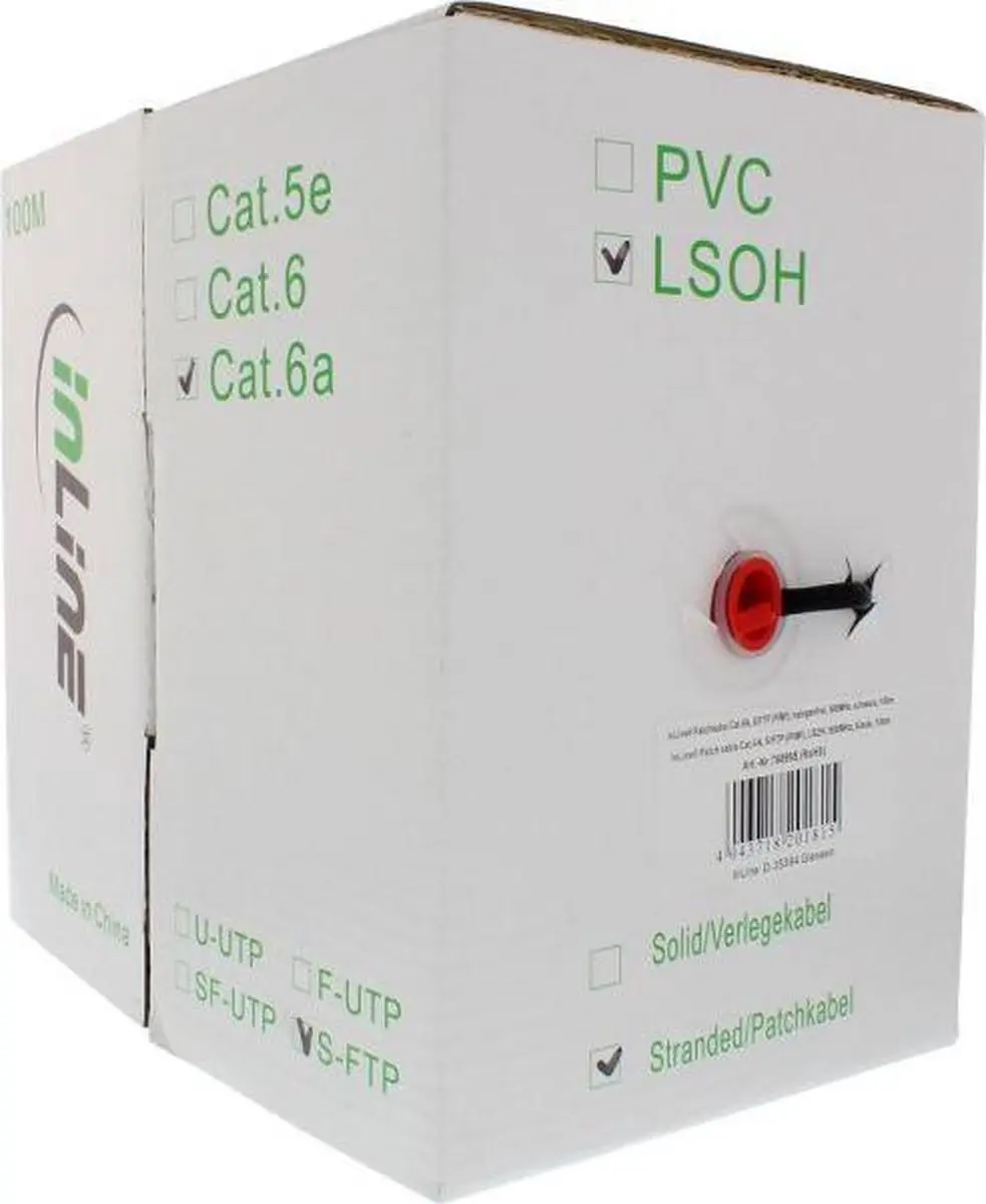 InLine S/FTP CAT6a Netwerkkabel 10Gbps - AWG26 - 100m - Zwart