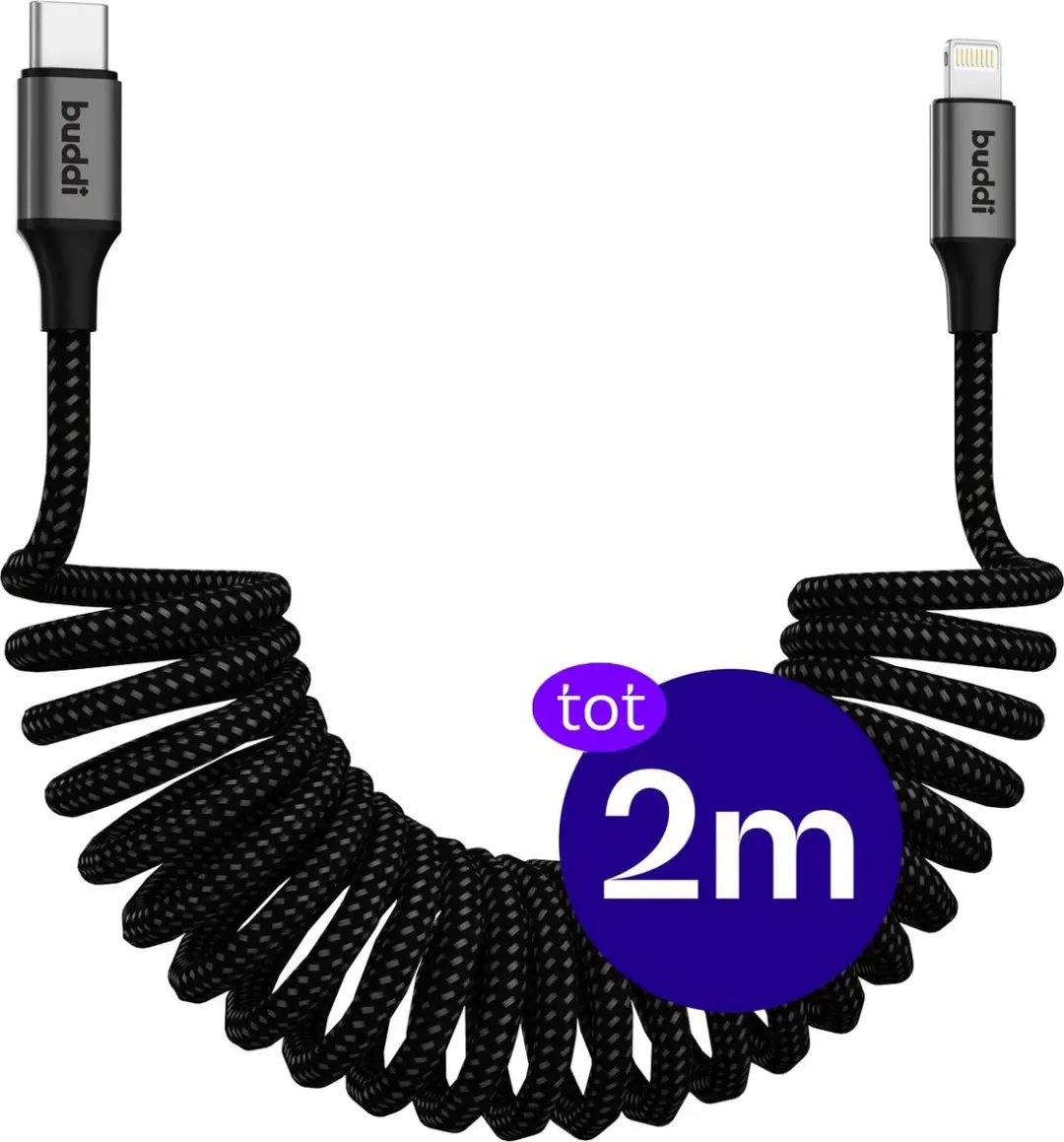 Buddi Flex Uitrekbare USB-C naar Lightning Kabel 12W
