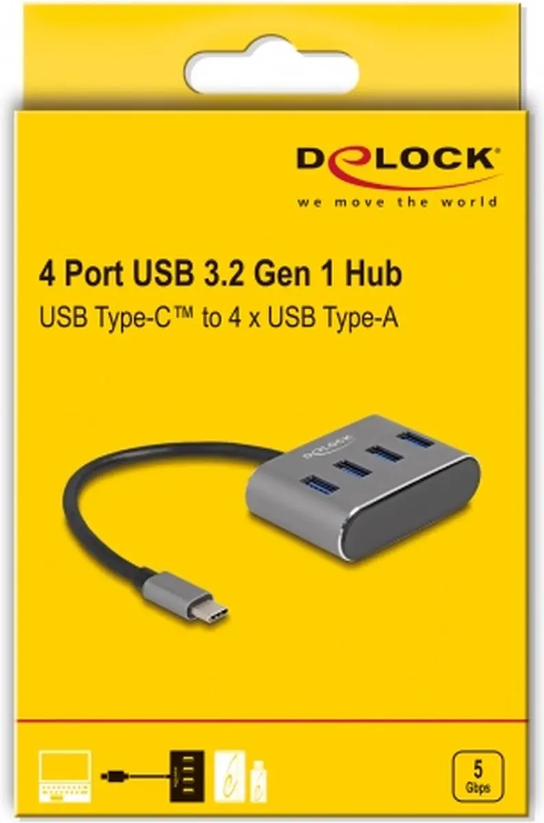 Delock 63223 USB Hub 5Gbps - 4 Poorten - USB-C - Zwart
