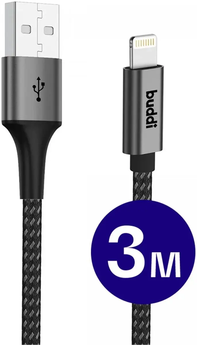 Buddi Flex USB-A naar Lightning Kabel 12W 3m