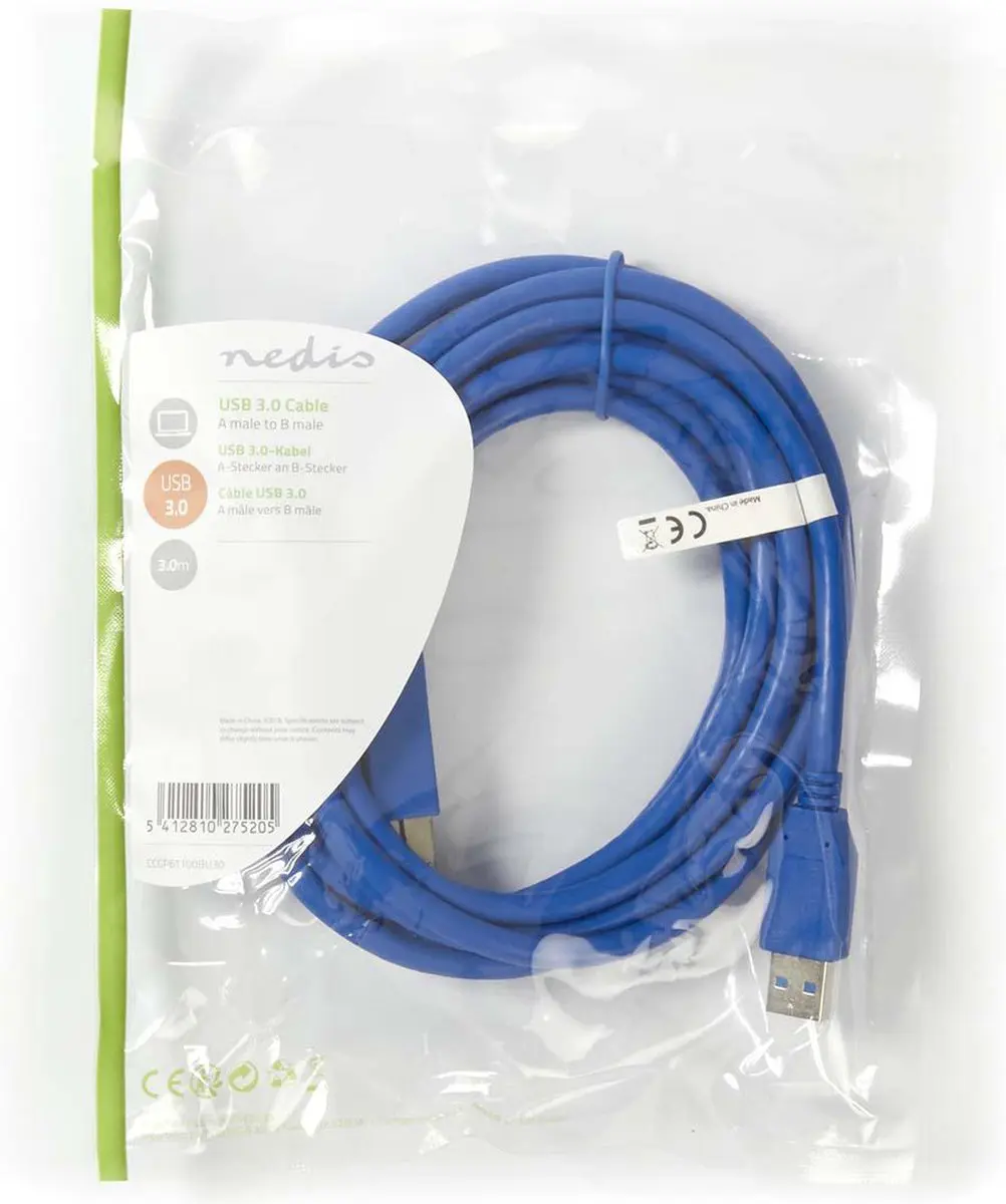 Nedis USB 3.2 Gen 1 A-B Kabel 3m - Blauw