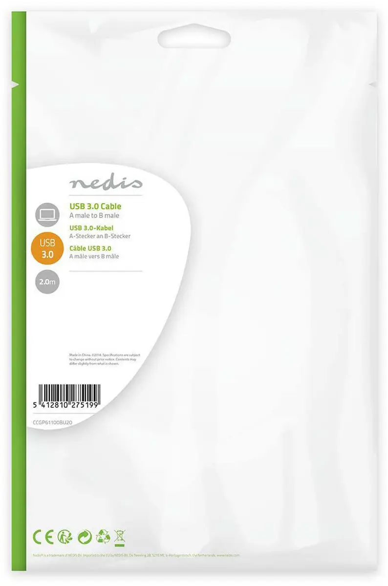 Nedis USB 3.2 Gen 1 A-B Kabel 3m - Blauw