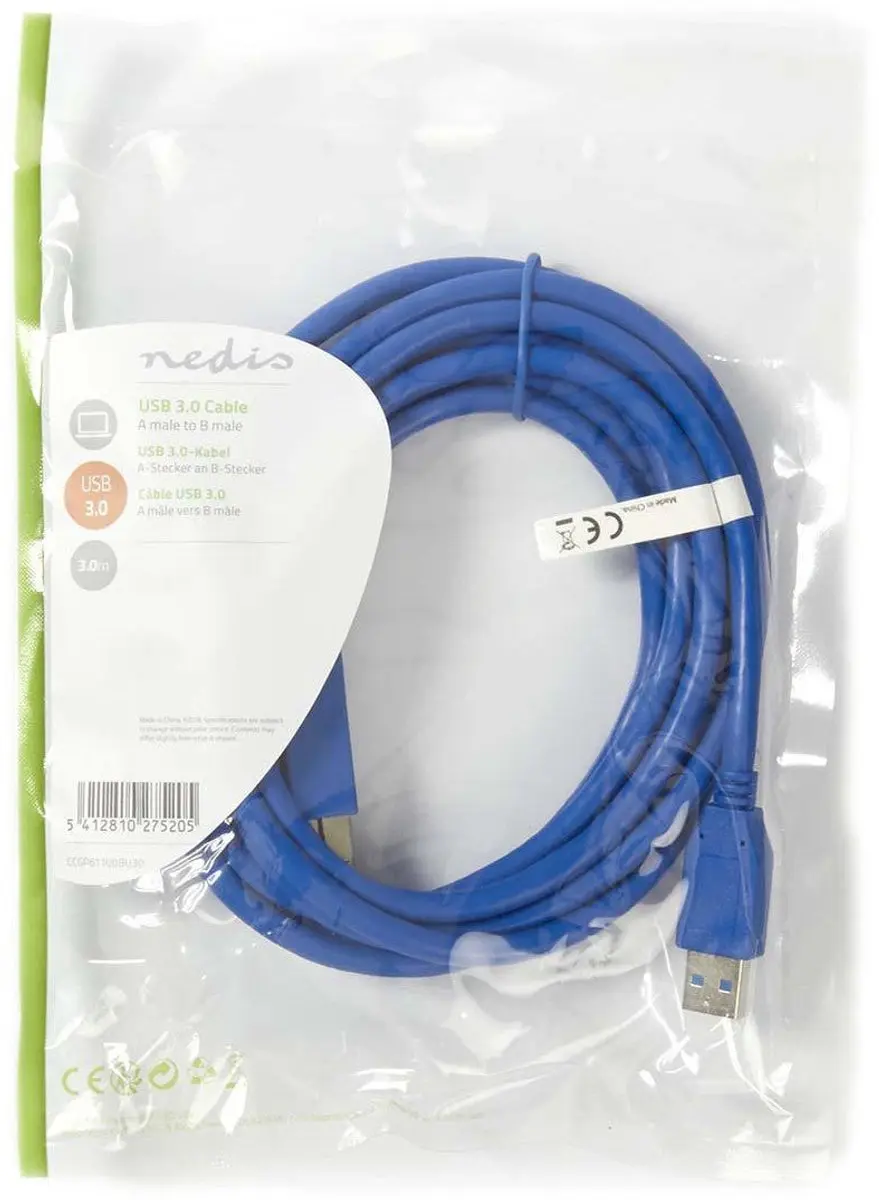 Nedis USB 3.2 Gen 1 A-B Kabel 3m - Blauw