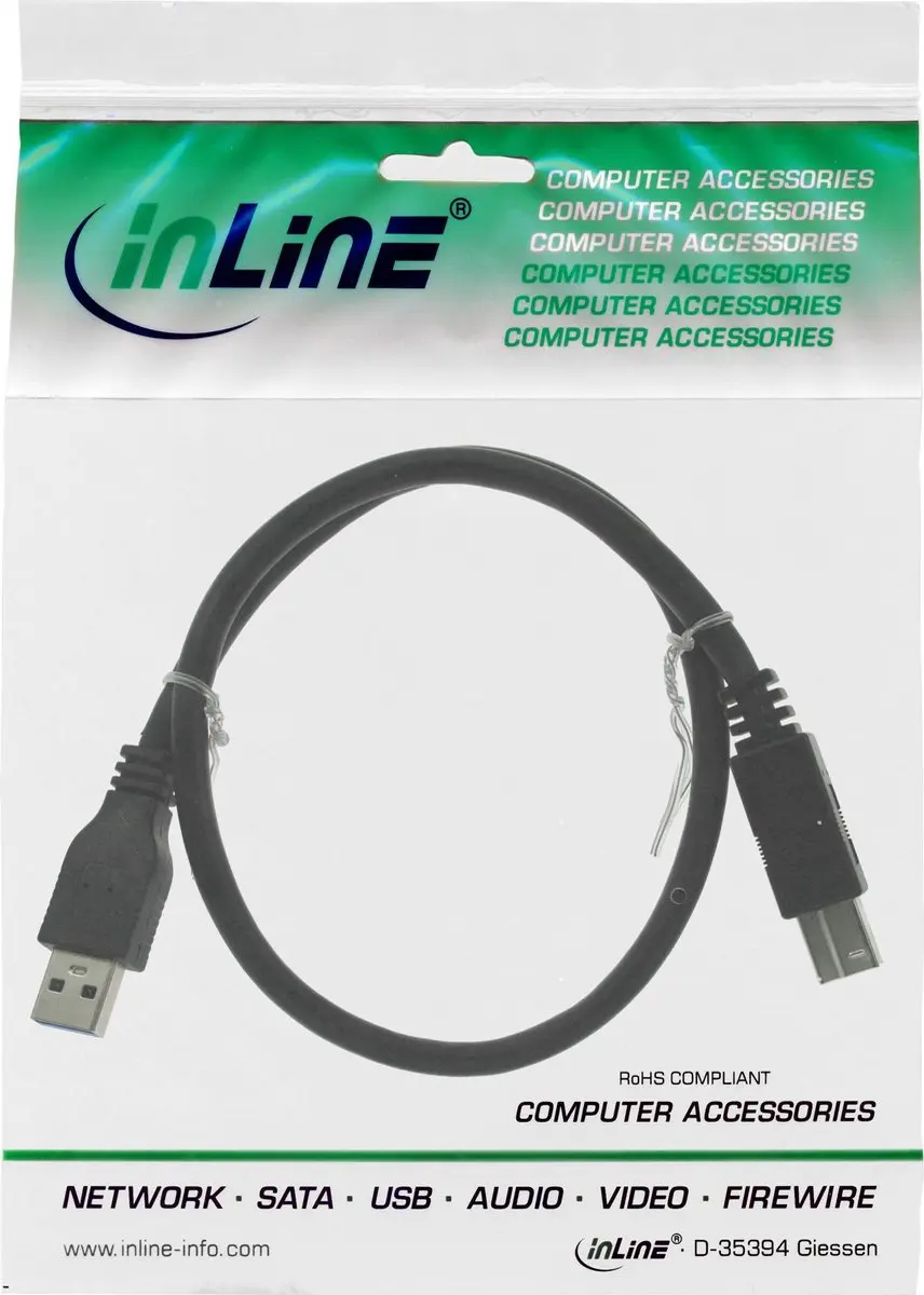 InLine USB-A naar USB-B Kabel USB3.0 5m - 2A - Zwart
