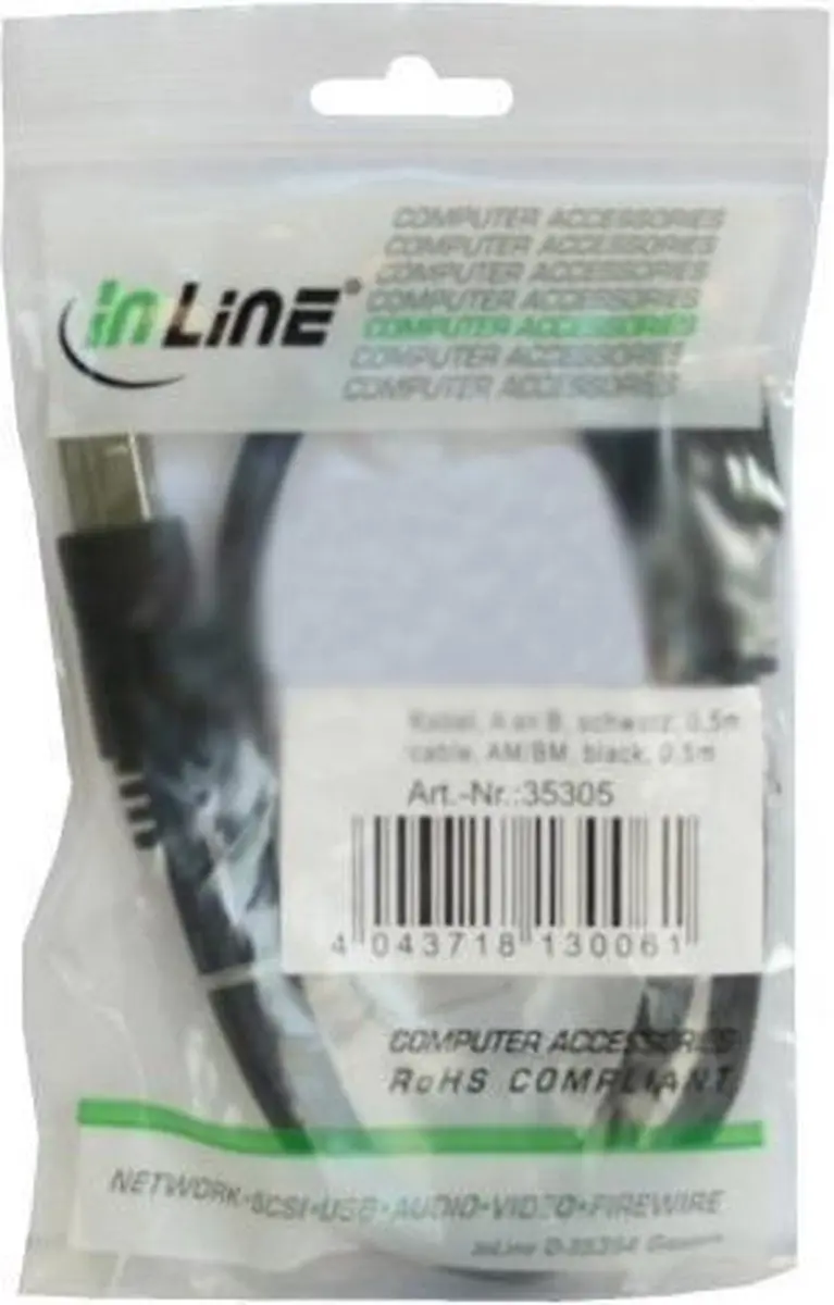 InLine USB-A naar USB-B Kabel USB3.0 5m - 2A - Zwart